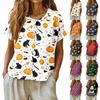 Women's Halloween Print Top with Single Button Closure Casual Short Sleeve Blouse