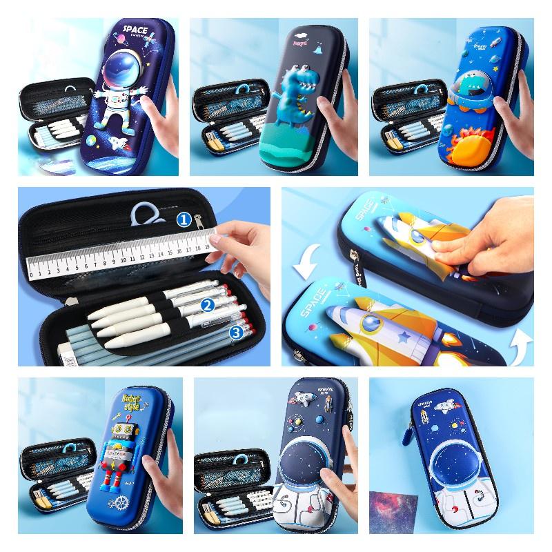 Cartoon 3D Schreibwarenbox für Jungen Große Kapazität Federmäppchen für Grundschüler Weltraum-Astronauten-Design