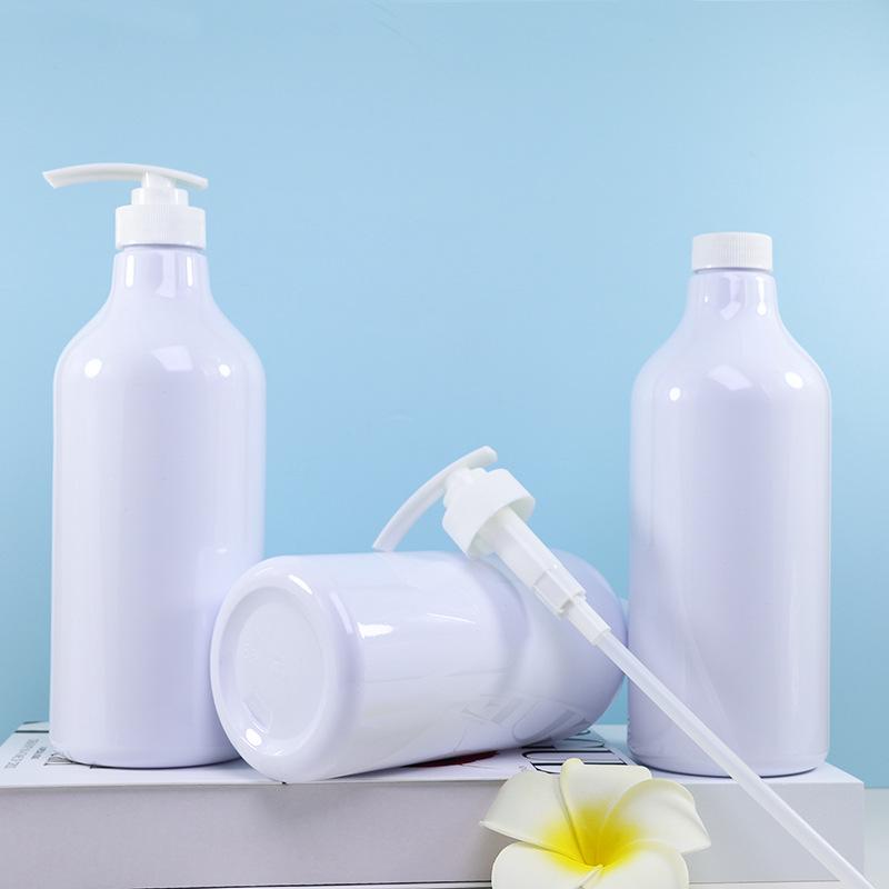 1L PET Empty Pump Bottle for Shampoo & Shower Gel White Bottle + Lid