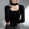 Hollow-Out Collarbone Halter Neck Fashion Tops for Autumn and Winter