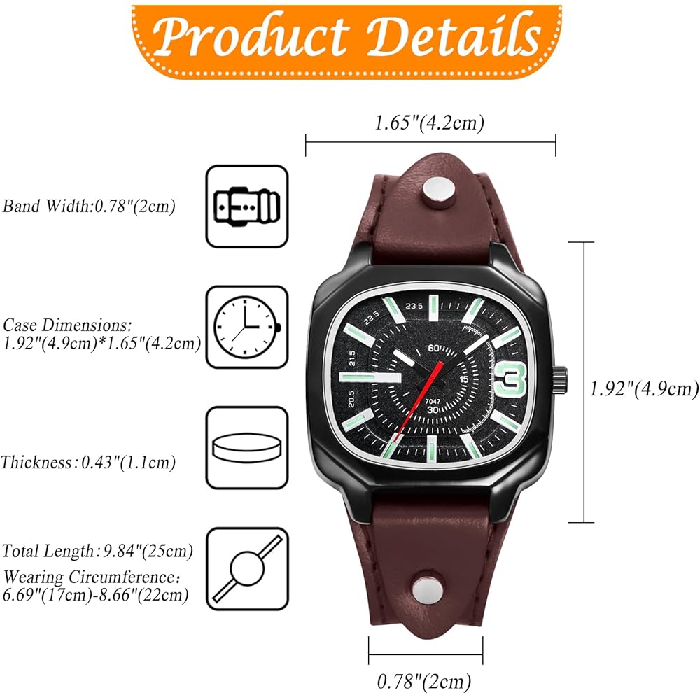 Square Unisex Leather Strap Sports Watch Waterproof Analog Quartz Fashion Watch for Casual Use