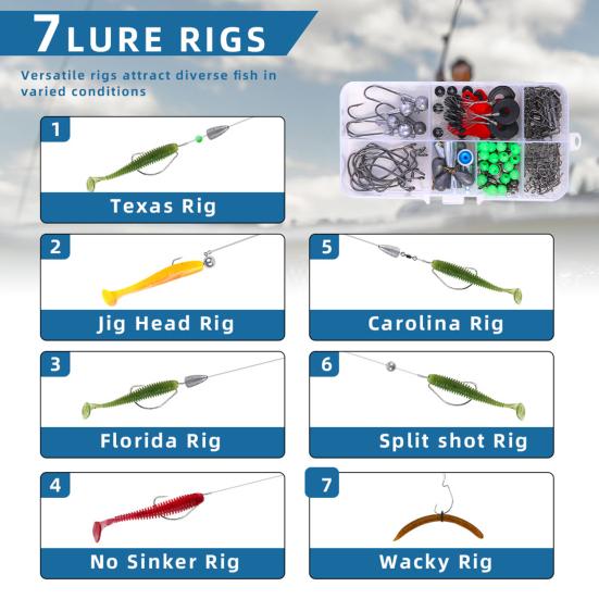 Fishing Weights Sinkers Fishing Hooks Set with Storage Box High Durability Rust Resistant Compact Portable Fishing Rig Kit