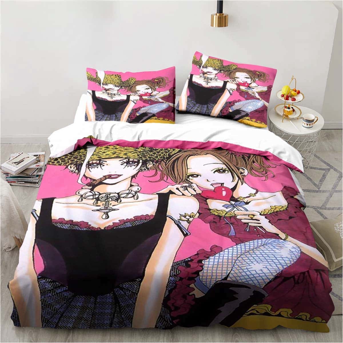 

3D Print Cartoons Black Stone NANA Manga Bedding Set Single Twin Full Queen King Size Bed Set Adult Kid Bedroom Duvet Cover Sets EU single(135x200cm)