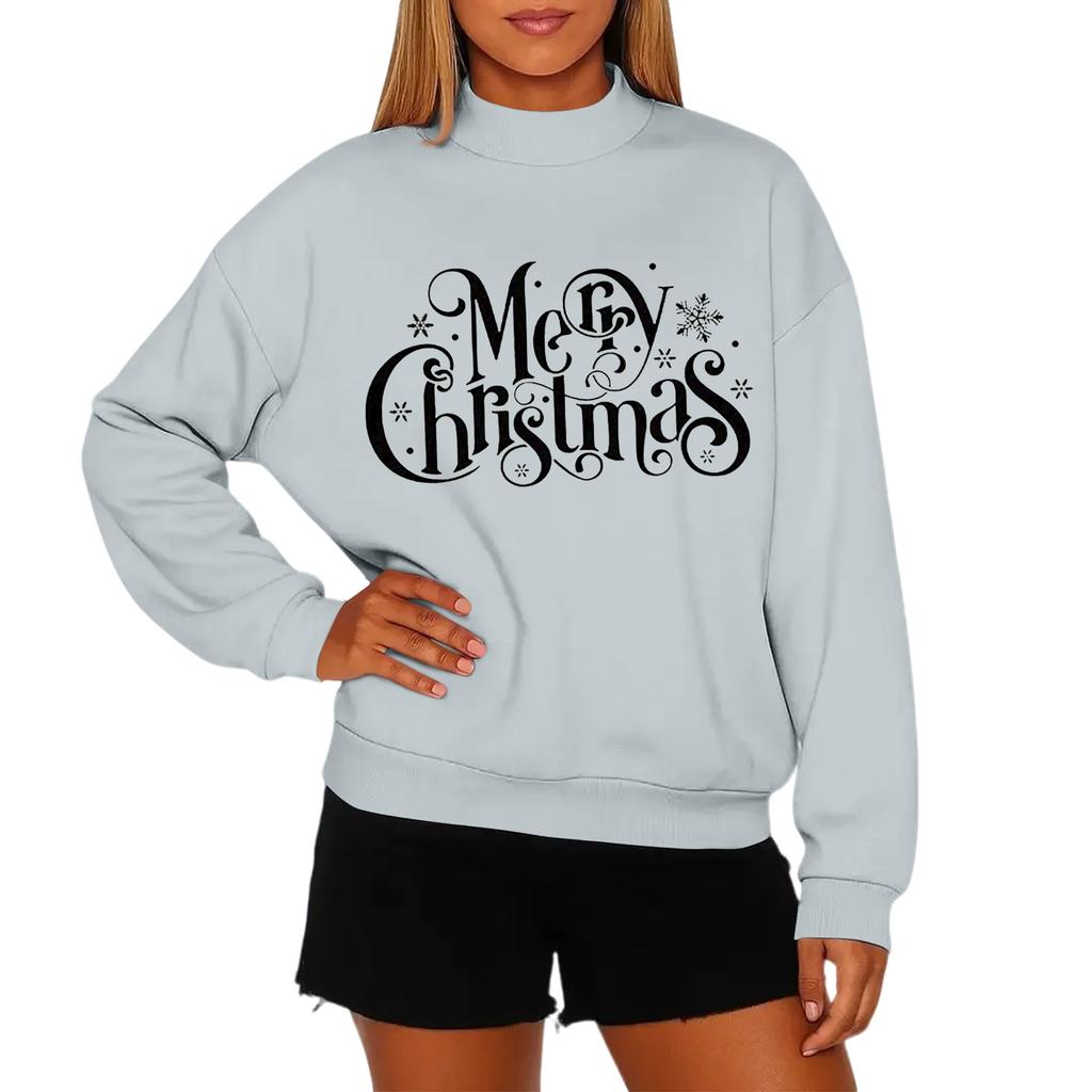 Ladies' Fashionable Casual Round Neck Long Sleeved Christmas Printed Hoodie