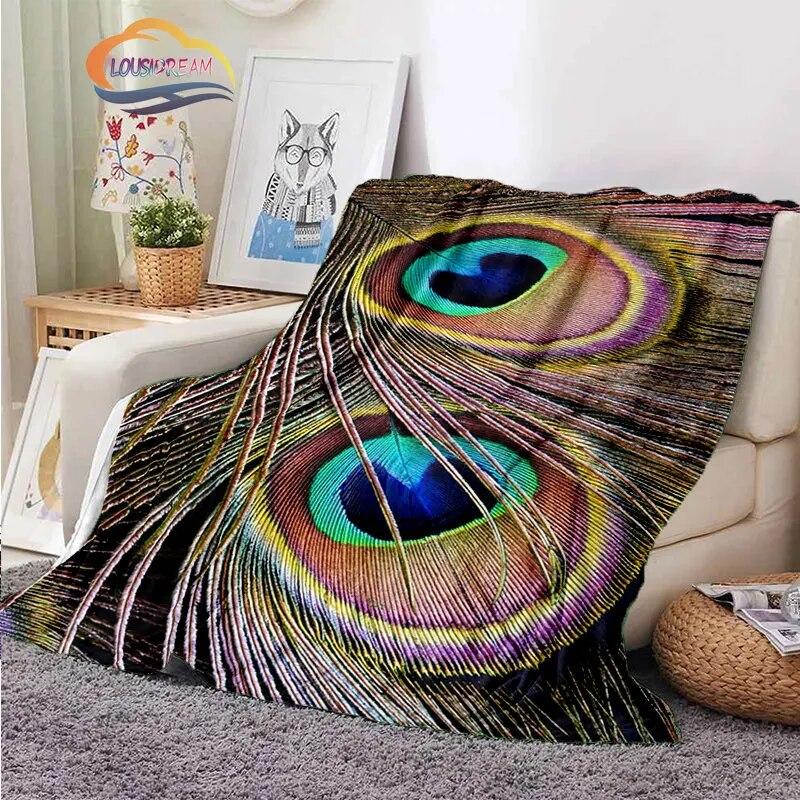 Peacock Feather Flannel Blanket Children's Blanket Sofa and Bed Warm Blanket Office Blanket Portable Travel Camping Blanket