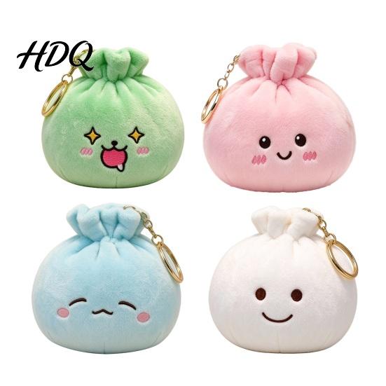 Cute Schoolbag Accessory Bun Plush Keychain Soft Macaron Color Bag Charm Stress Charm for Backpacks Relief Toy with Metal Ring And Keys Holiday