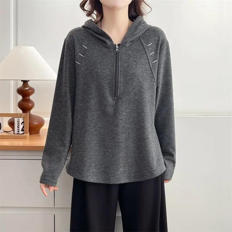 Женский свитшот оверсайз с капюшоном из флиса, утолщенный, свободного кроя, с полувысоким воротником, повседневный пуловер с длинным рукавом, зимний свитшот-топ XXXXL серый