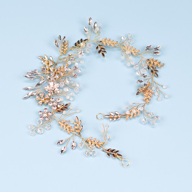Elegant Rhinestone Leaf & Flower Hair Chain Headband for Weddings