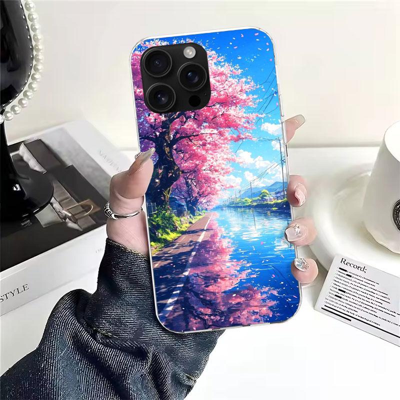 

Japanese Cherry Mount Fuji Soft Phone Case For IPhone 11 17 Air 16E 16 Pro Max 15 + 14 Plus 13 Mini 12 Apple 7 SE 8 Fundas Coque iPhone 11
