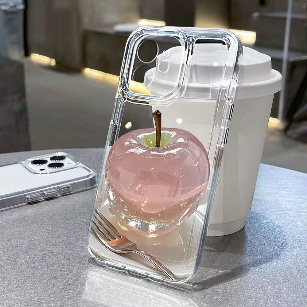 Crystal Apple Is Suitable for iPhone17ProMax Anti-drop Mobile Phone Case 16 Advanced Sense 15/14 Transparent Fine Hole