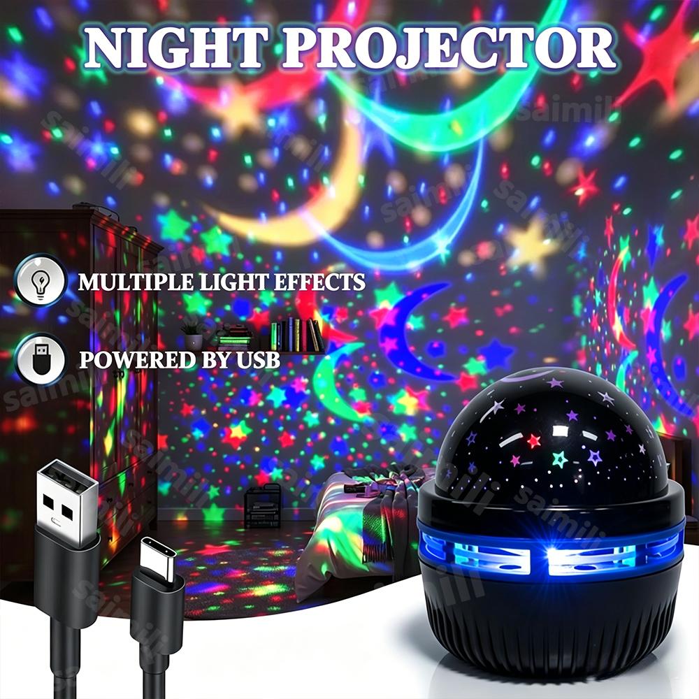 Colorful Starry Sky Projector Light – Moon & Star Magic Ball Night Lamp for Bedroom Kids Room Home Atmosphere Decor