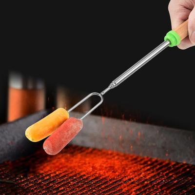 Teleskopische BBQ-Gabel Edelstahl U-förmige Kebabspieße Ausziehbare Marshmallow-Hotdog-Röststäbe für Lagerfeuer, Picknick, Kochen im Freien