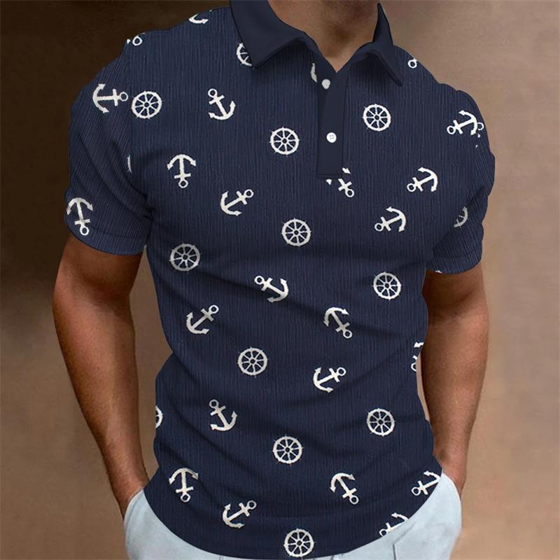 Fashion Mens Polo Shirt Short Sleeve Anchor Patter Mens Designer Clothes Causal Short Sleeve Button Lapel Polo T-shirts Apparel