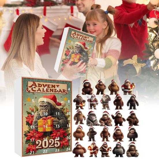 Advent Calendar 24-Day Countdown Decoration Ape Man Themed Family Christmas Advent Calendar Festival Hanging