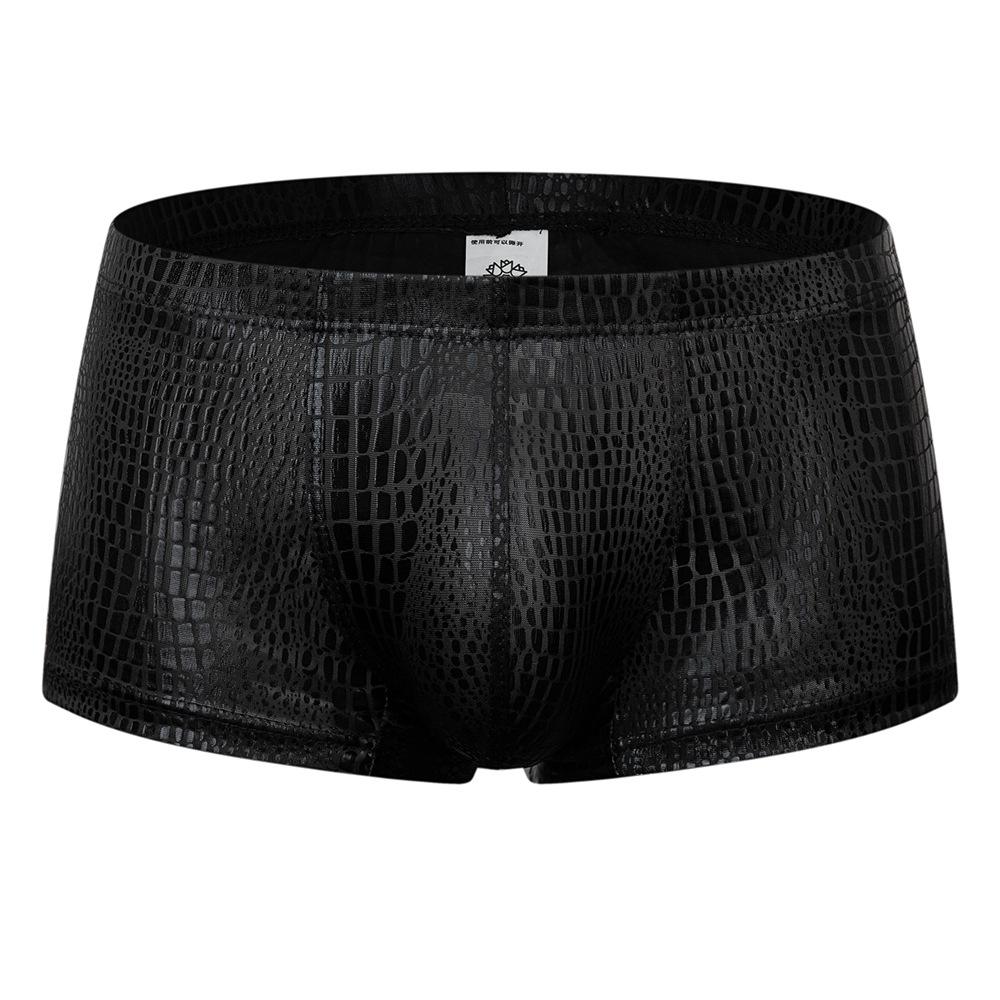 Męskie bokserki majtki Męskie bokserki ze sztucznej skóry Męskie majtki z U-pouch Sekowna gejowska bielizna Męskie Hombre Bokserki Lingerie Club Wear