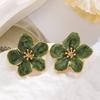2025 New Retro Drip Oil Green Large Flower Stud Earrings for Women Temperament Metal Petal Earrings Fashion Jewelry Accessories