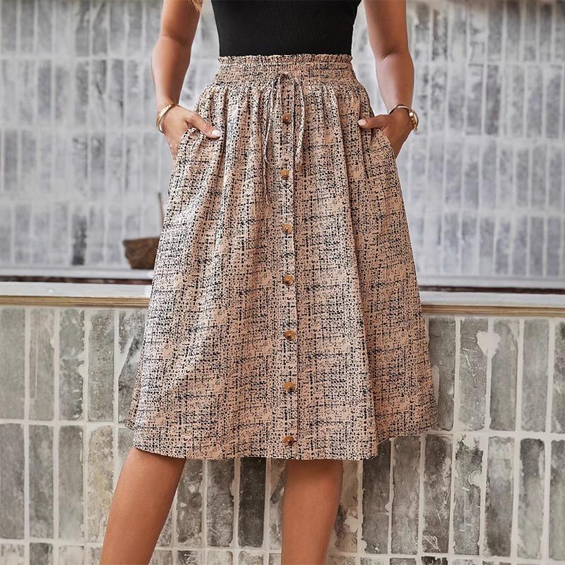 

Женская модная однобортная повседневная летняя юбка с принтом XL хаки