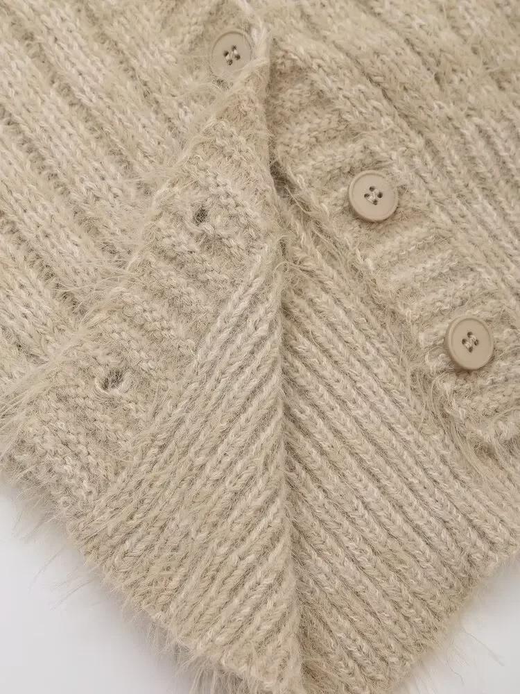 Women's Autumn V-Neck Knitted Cardigan - Soft, Gentle Style, Slim Fit Sweater Jacket