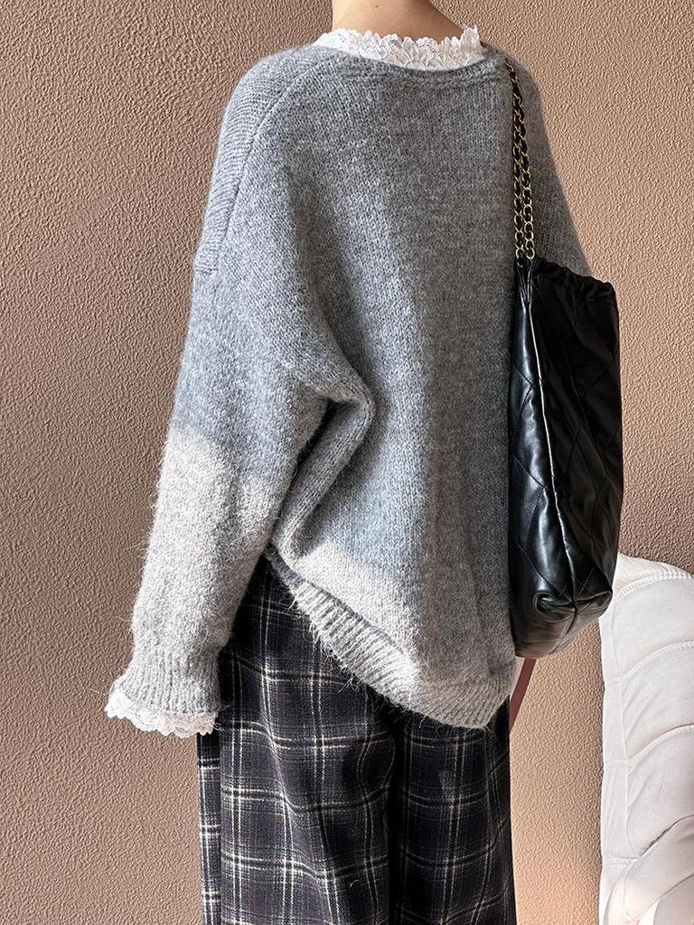 Ju Zhi 2024 Autumn/Winter Korean Loose Casual V-Neck Pullover Sweater Knitwear