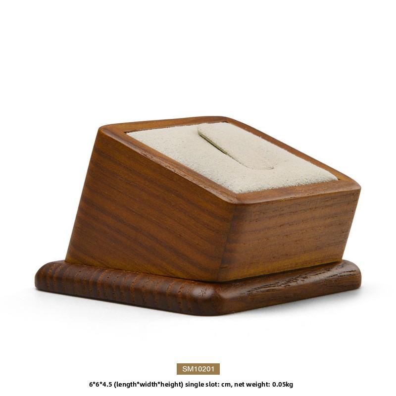 Jewelry Display Stand Creative Solid Wood Square Ring Stand Premium Microfiber Leather Ring Holder