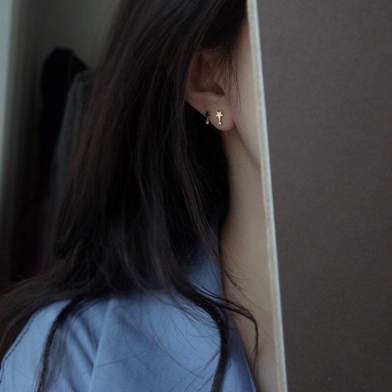 925 Sterling Silver Star Zircon Stud Earrings Women 14K Gold-Plated Fashion All-Match Student Jewelry