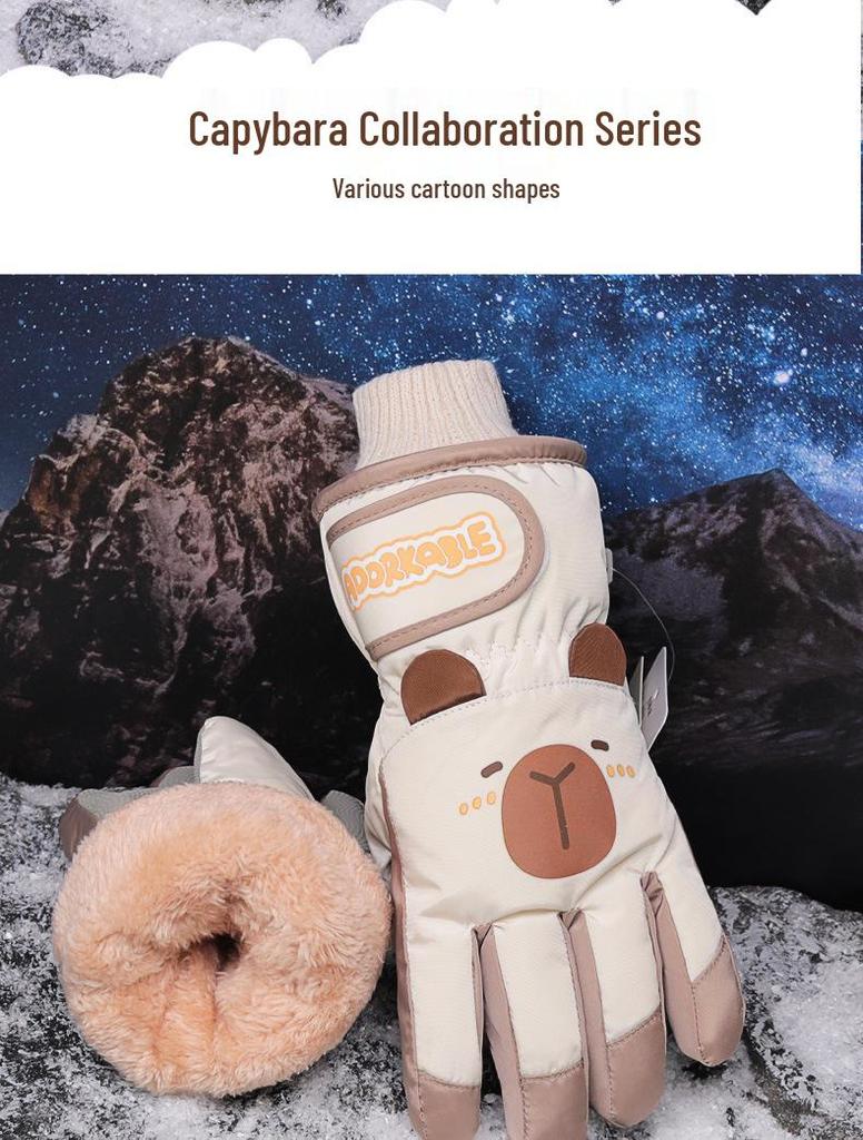 Capybara Kinder Winter Skihandschuhe - Wasserdicht, Winddicht, Warm, für Jungen, Mädchen und Teenager