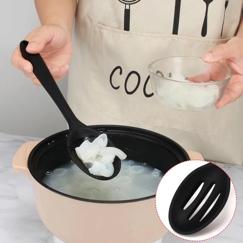 Non-Stick Silicone Slotted Spoon Long-Handled Cooking Serving Spoon Skimmer Scoop Drainer Spoon For Kitchen Gadgets Accessories