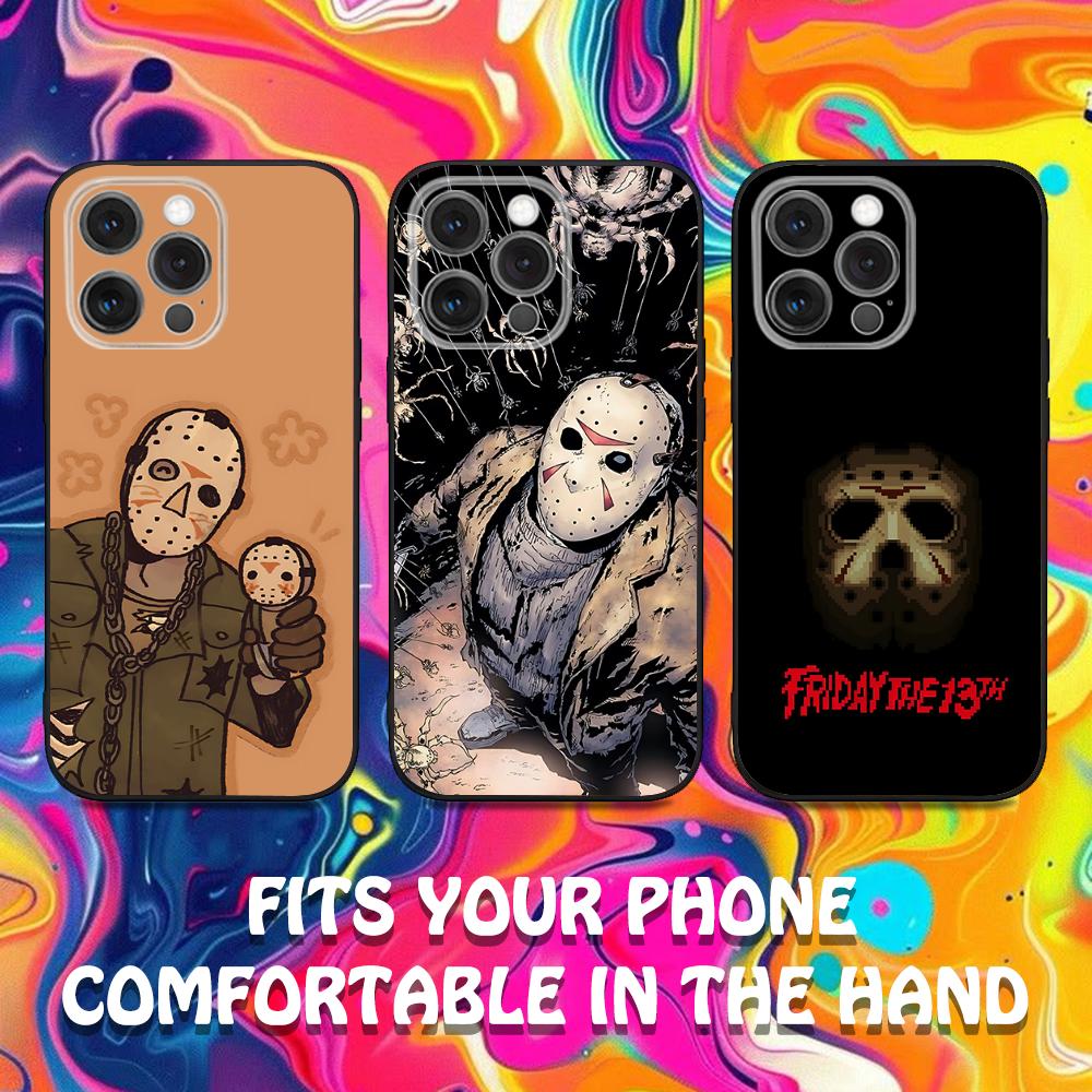 J-Jason Mask V-Voorhees Phone Case For iPhone 16,15,14,13,12,11,Pro,Max,Plus,X,XS,SE,E,Mini,Soft Silicone Black Case
