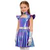 Girls Alien Cosplay Dress Metallic Hollow Out Flying Sleeve Back Zipper Ruffled Dress Gloves Robot Outfit