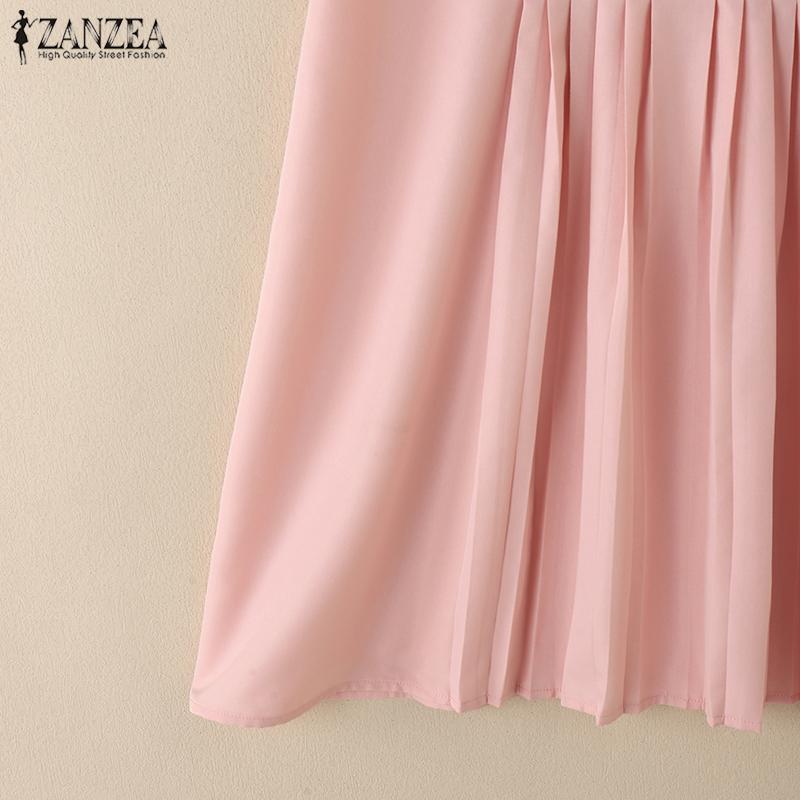 ZANZEA Dame Sommer Hverdagskjole Rund Hals Korte Ermer