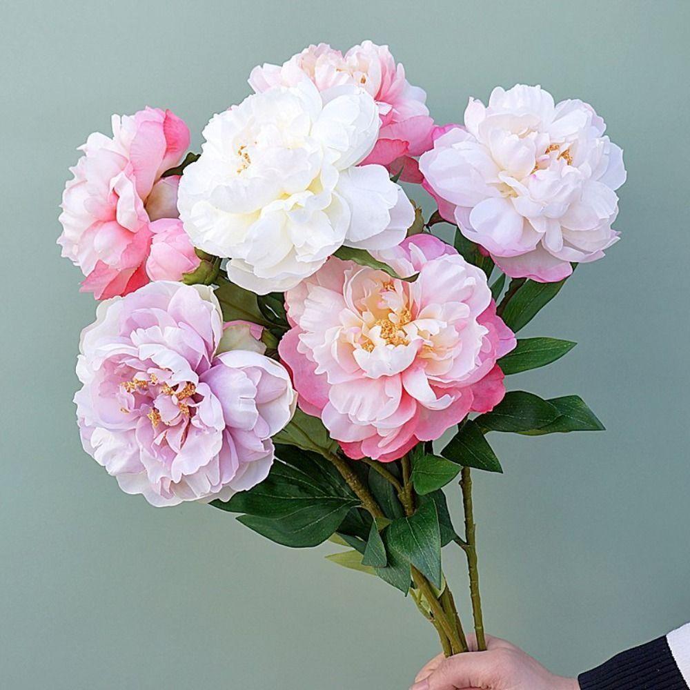 

Handmade 2 Heads Peony Flowers Flexible Peony Flower Bouquet Artificial Peony Flowers Wedding