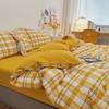 Japanese simple style plaid skin-friendly abrasive four-piece set, bedroom bedding washable sheets, quilt cover kit