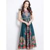 Summer Women Vintage Palace Print Designer Runway Dress V-neck Single Breasted Long Maxi Holiday Beach Boho Dresses with Belt