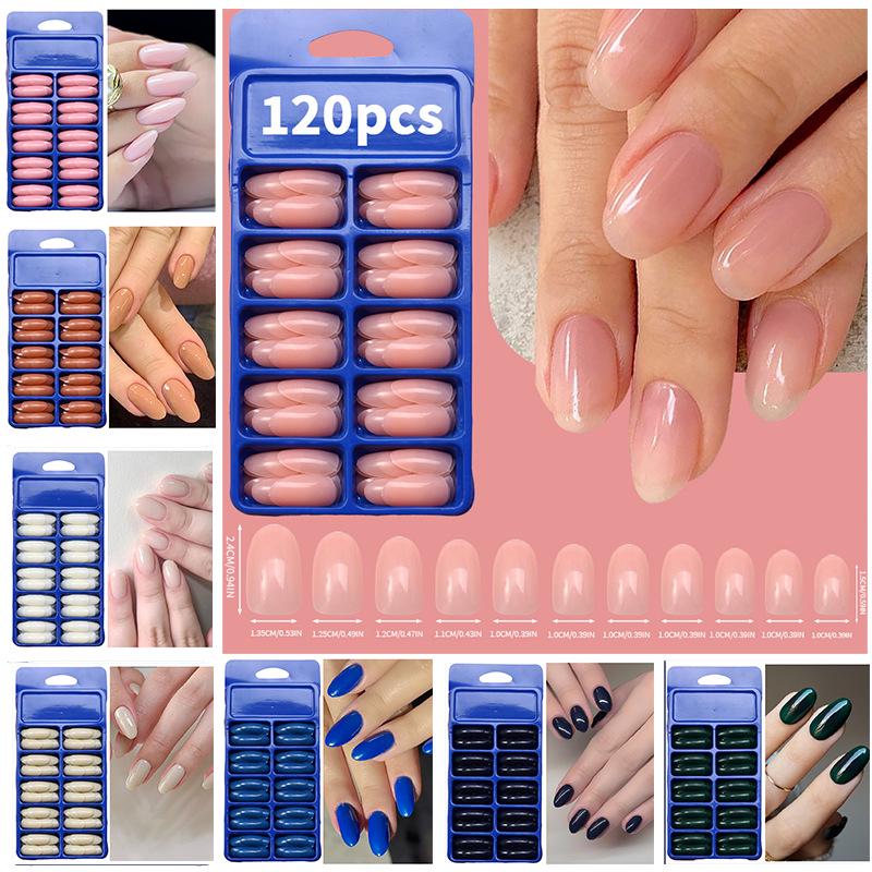 

120-Piece Medium Long Blue Press-On Nail Tips Set - Solid Color, Cross Design