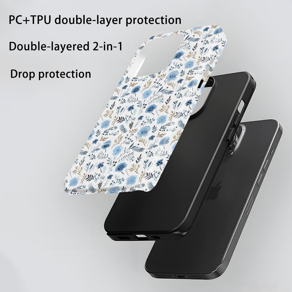 Isn't gentle wind blue fresh floral apple 17 pro mobile phone case iPhone15 advanced magnetic film case