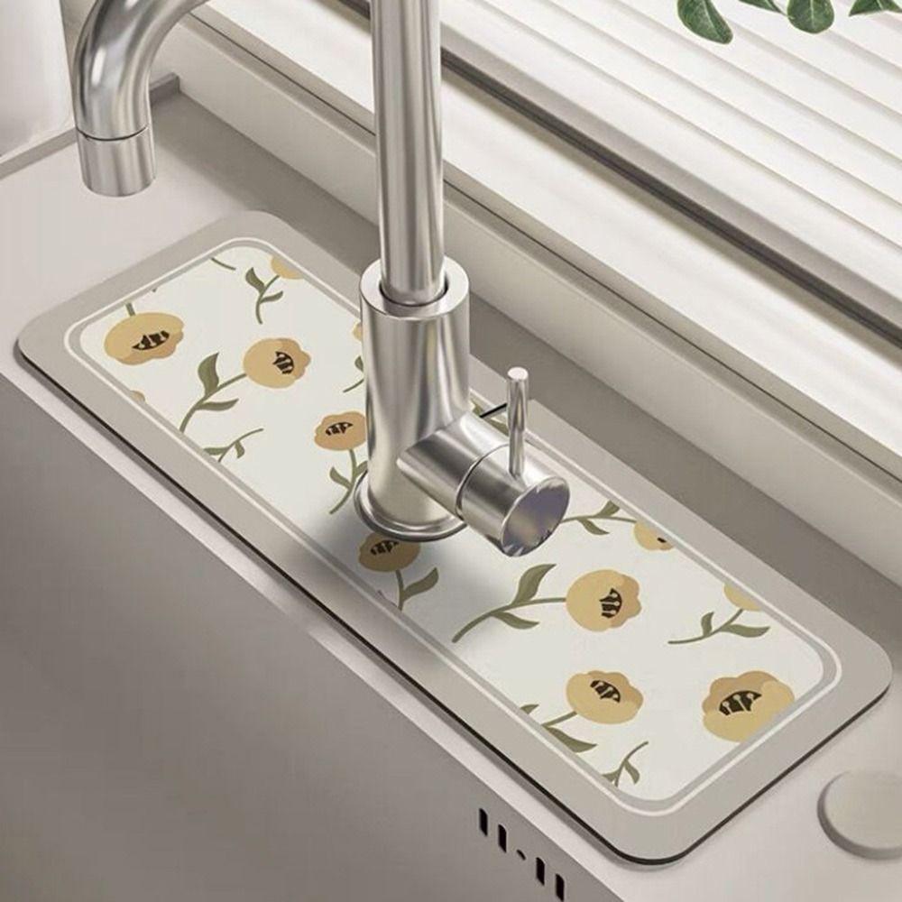 Non-Slip Faucet Draining Mat Self Absorbent Drying Mat Countertop Sink Protector  Home Kitchen