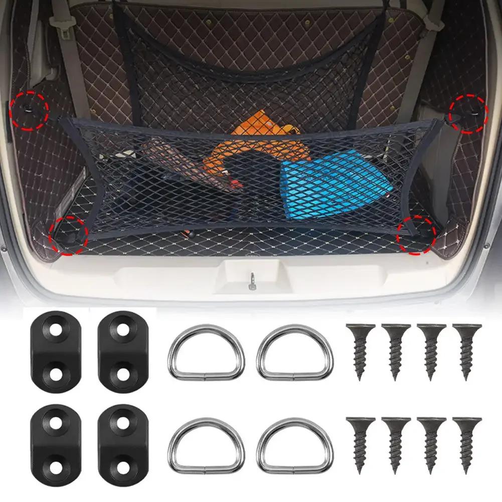 4X Rear Trunk Cargo Net Replacement Hooks Storage Organizer Tie Down Flat Retainer Ring Loop Hanging Mounting Clip Hardware Kit