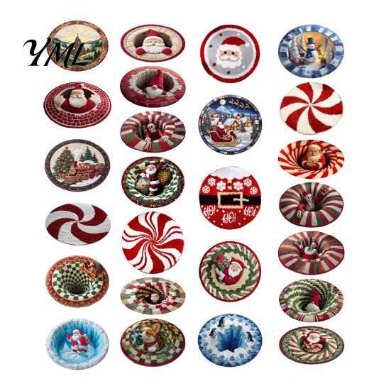 Soft Imitation Cashmere Rug Round Christmas Rug, 39" Santa Snowflake Pattern, Non Slip Carpet Holiday Area for Home Living Room Bedroom Decor Washable