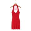 SAW American Style Red Spicy Girl Metal Strap Halter Waist-Cinching Bodycon Dress