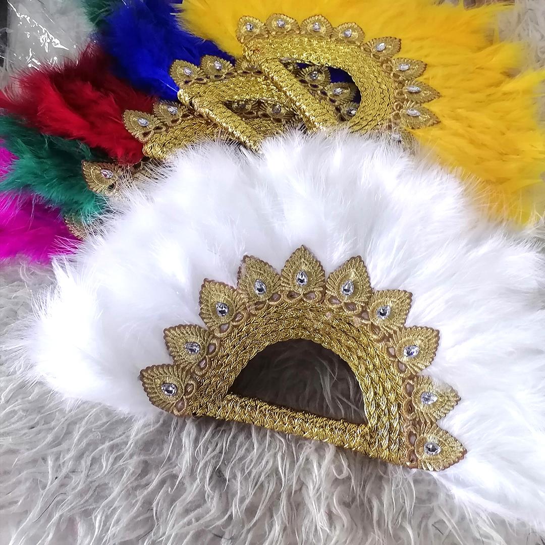 

Big Size African Blue Feather Fan for Ladies, Wedding Feather Fan for Bride, Double Side Feather, Nigerian Stones Dance Handfan 32CMX55CM