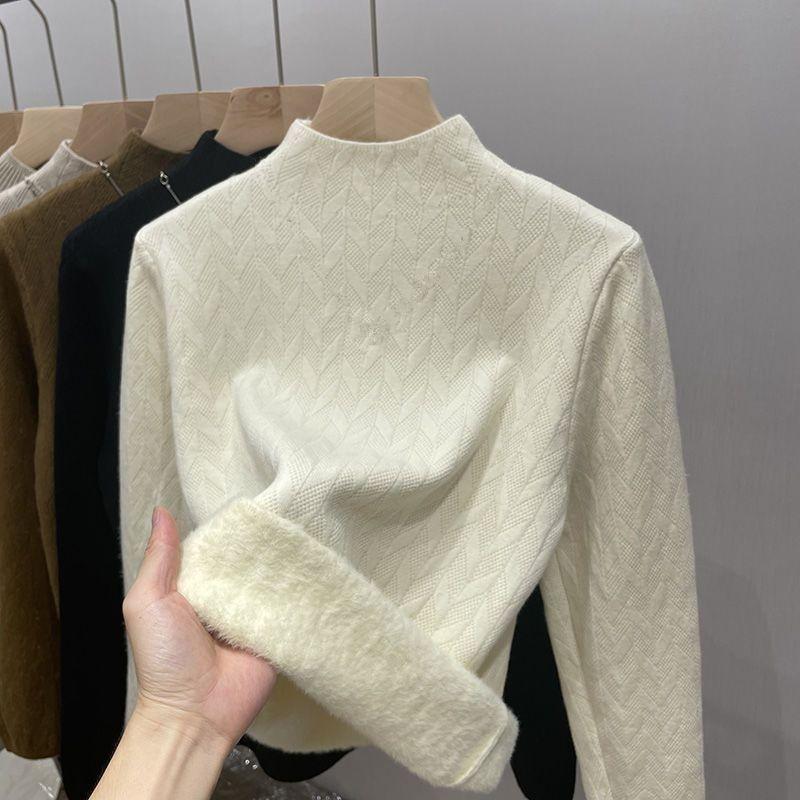 

High-quality integrated fleece, piled and thickened semi-turtleneck sweater, autumn and winter 2025 with knitted sweater inside. xl recommended 60kg-65kg