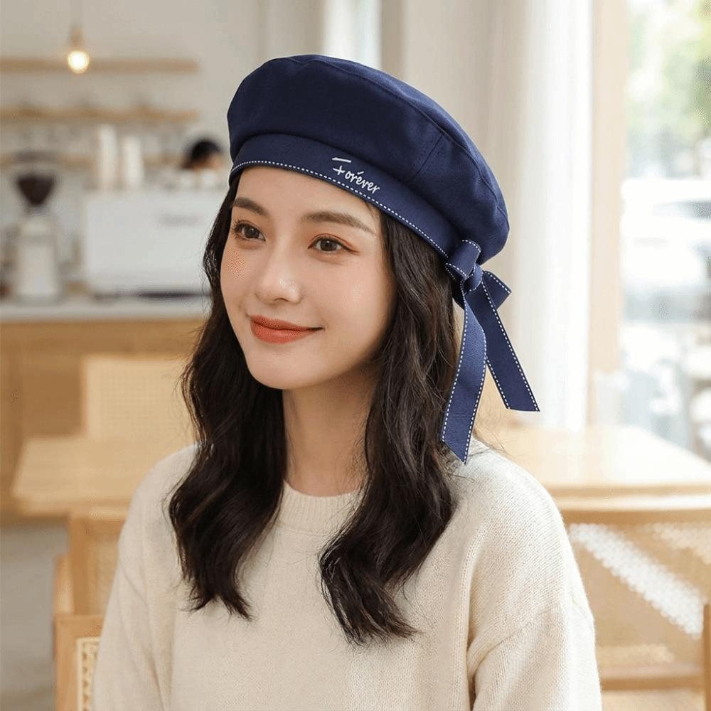 Tie JK Beret Cap Bowknot Painter Hat Casual Octagonal Cap Ladies
