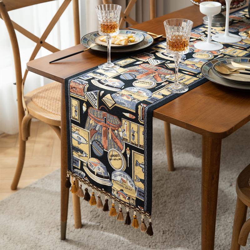 American Retro Jacquard Table Runner Dining Table Cloth Tea Table Cabinet Decorative Strip