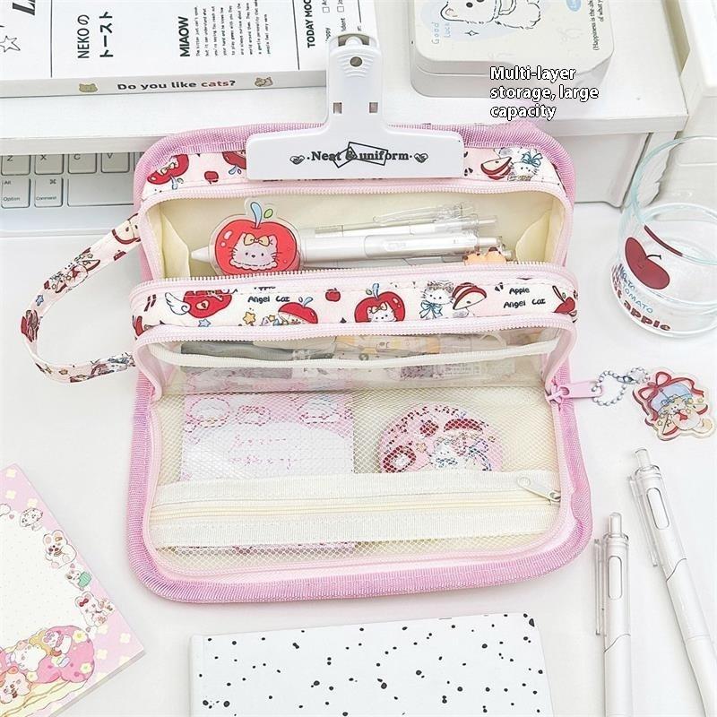 

Розовый Яблочный Кот Котёнок Боль Сумка Большая Вместимость Многослойный Пенал Студенческие Канцелярские Товары Девочка Портативная Сумка для Хранения Косметики Подарок 1 Pcs