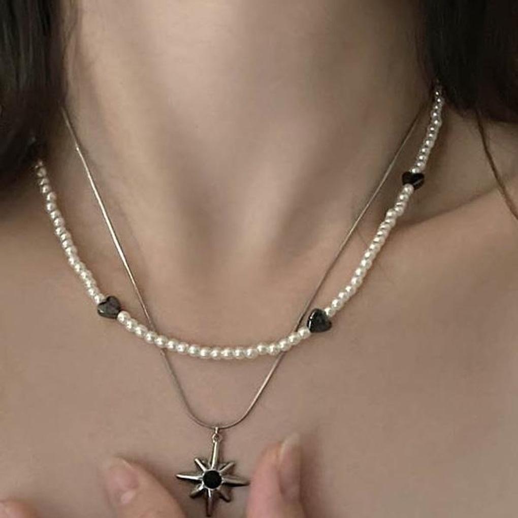 Women's Pearl Heart Star Point Necklace (2 types)