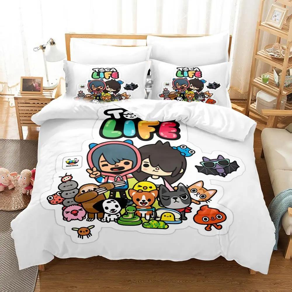 3D Anime Spel Toca Bocas Sängkläder Set King Twin Dubbel Barn Sängkläder Set Mikrofiber eller Polyester Påslakanset Hemtextilier