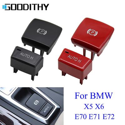 Black Red Handbrake Electronic Parking Switch AUTO H Button Cap Cover Replacement For BMW X5 X6 E70 E71 E72 2007 2008