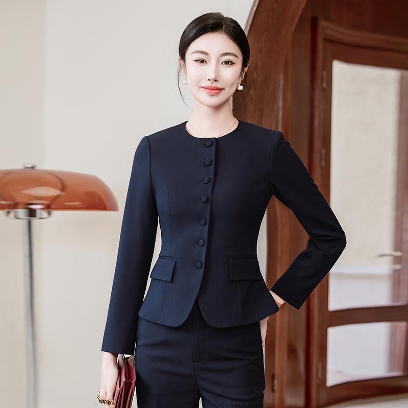 Treuroman Women's Round Neck Business Suit Set