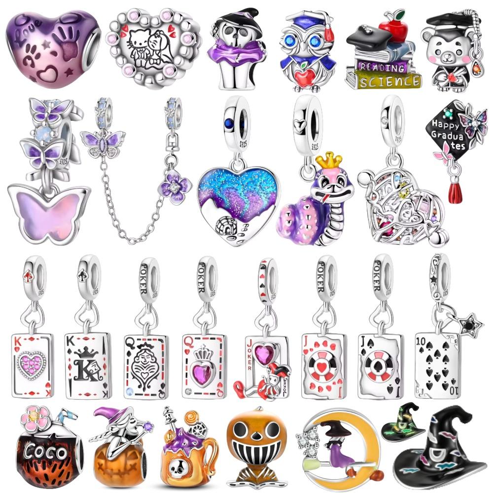 Halloween Charm Copper Poker Card Pendant Beads Black Spade 10-A Royal Flush Red Heart 10-A Charm For Bracelet Woman Jewelry