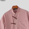 INCERUN Oversized Men Summer Short Sleeve Side Buttons Casual Vintage Tops Shirts
